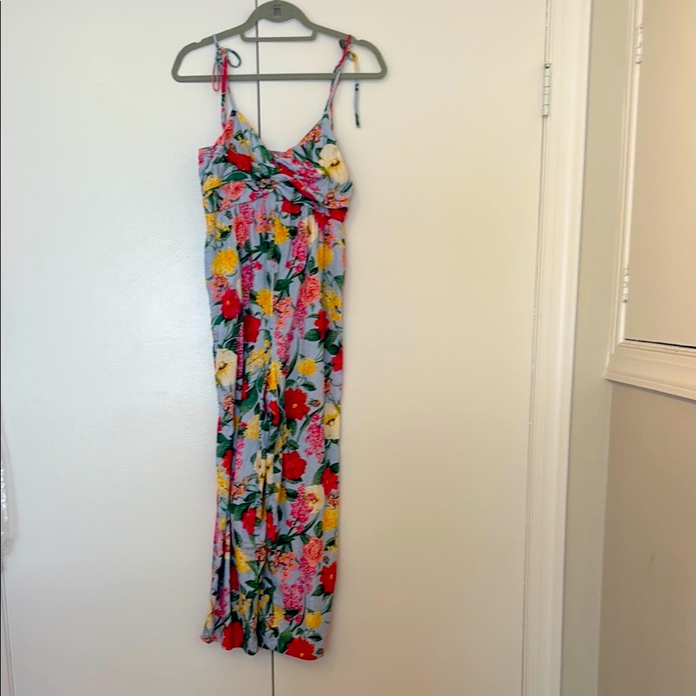 Old Navy Red and Green Floral Jumpsuit with Sweetheart Neckline - Picture 3 of 3